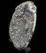 Tall Sparkling Plate Of Gray Druzy Quartz On Metal Stand #76800-3